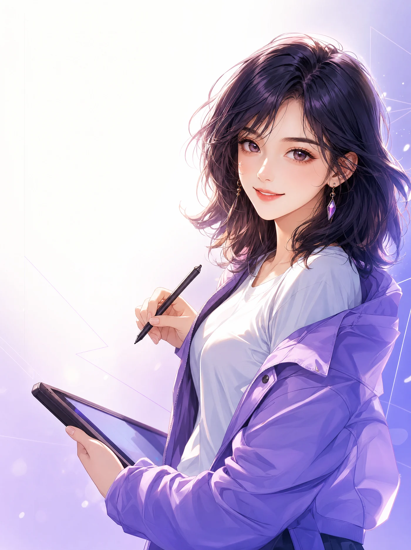 タブレットで制作する若いクリエイターのアニメ調イラスト